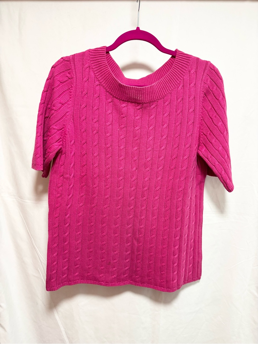 Talbots Cable-Knit Short Sleeve Sweater - Hot Pink